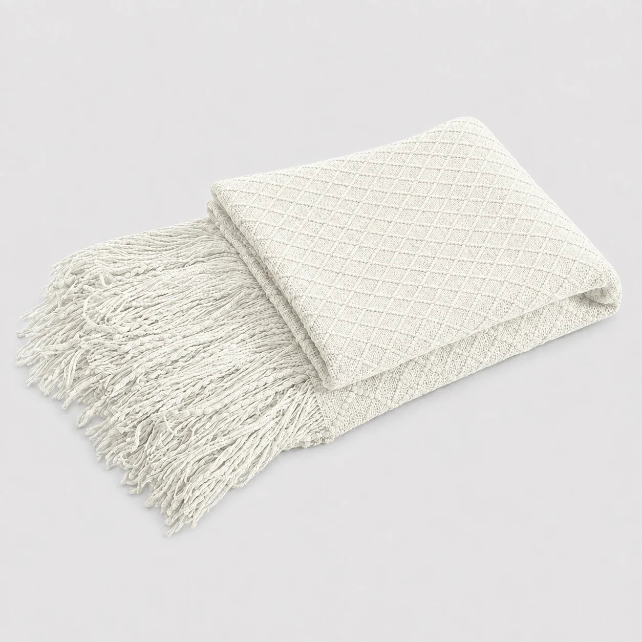 Khaki Popcorn Bobble Textured Knit Throw Blanket with Tassel Fringe, Soft Knitted Decorative Blanket, Lightweight Cozy Cover for Couch Sofa Bed, Boho Farmhouse Home Decor for Living Room Bedroom