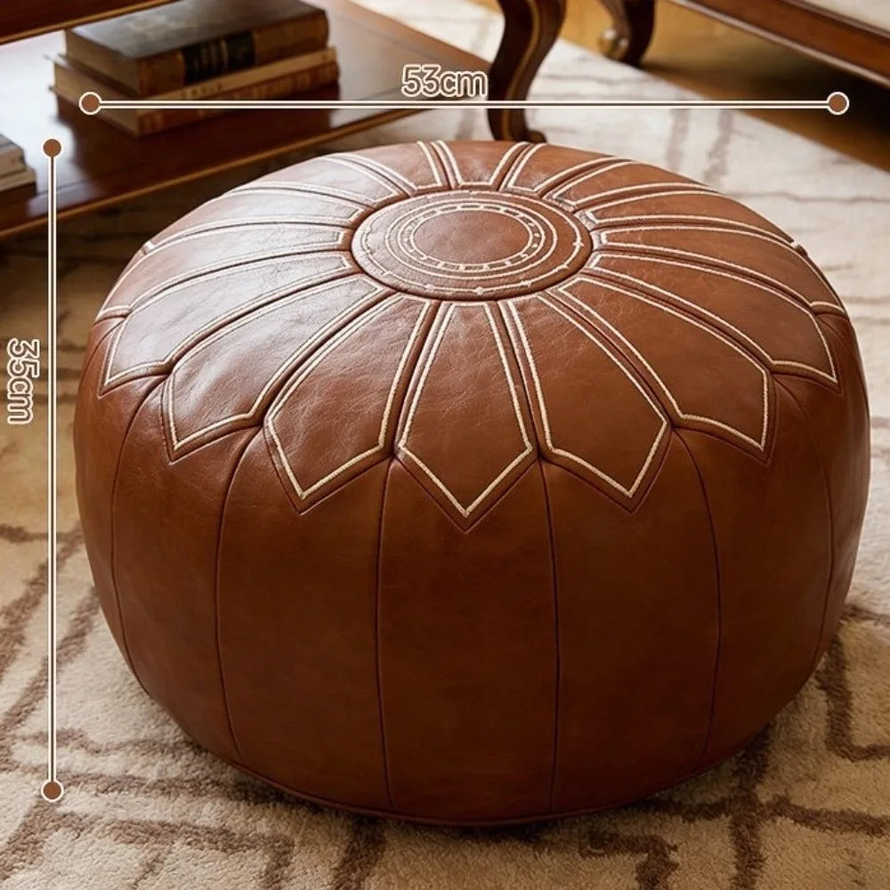 PU Leather Fillable Ottoman Pouf Embroidered Pattern