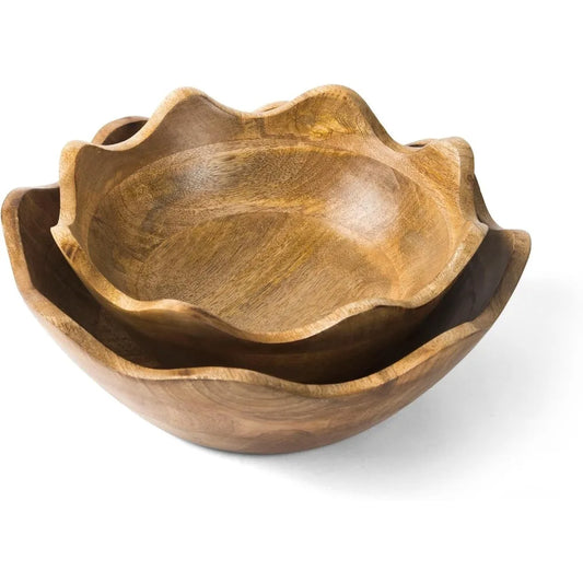 Handcrafted Wooden Bowls Set of 2, 12 & 10 Inch,