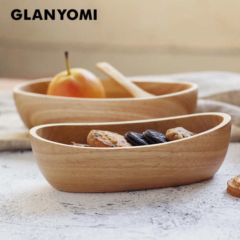 Boat Shape Serving Bowl  Natural Solid Oval Wooden Bowl
