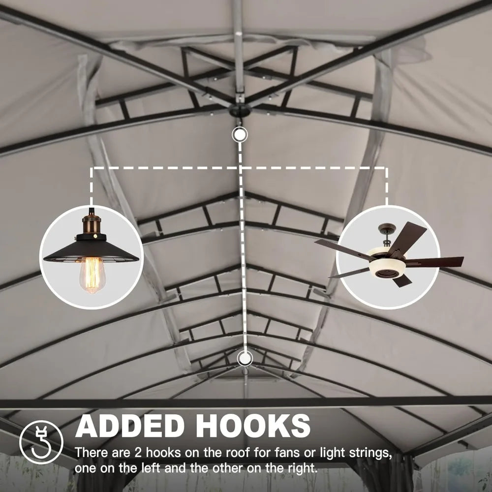 Gazebo 10x20FT, Outdoor Gazebo with Double Roofs, Privacy Curtains