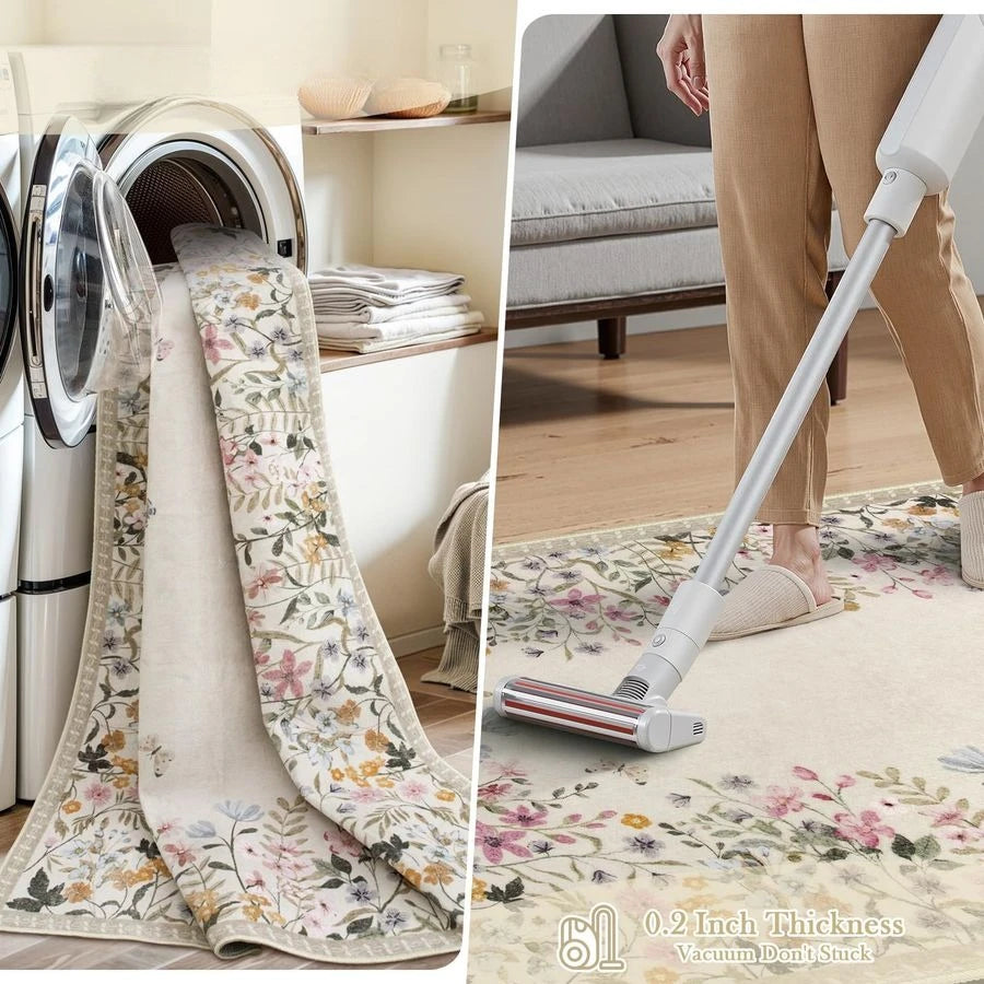 Washable 4x6 Rug for Bedroom, Floral Print Area Rug NonSlip