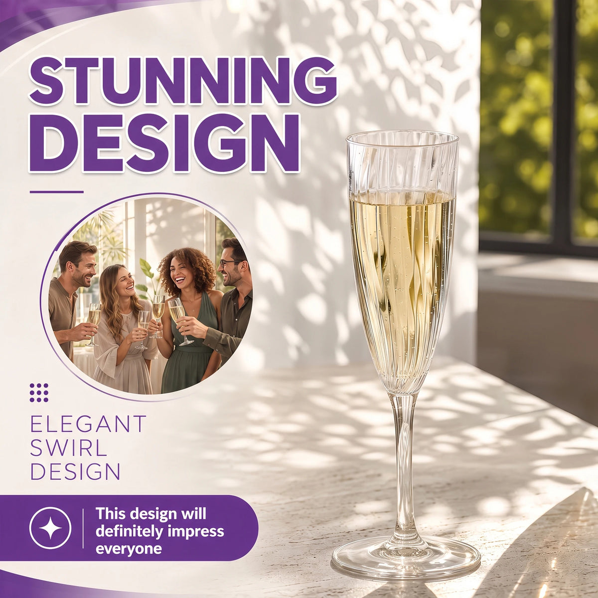 36 PCS Plastic Champagne Flutes, 6 oz Clear Disposable Wine Glasses