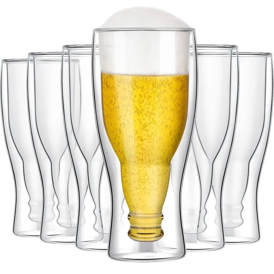 6 Pcs 15.5 oz Double Wall Insulated Beer Glass Clear Pub Mug