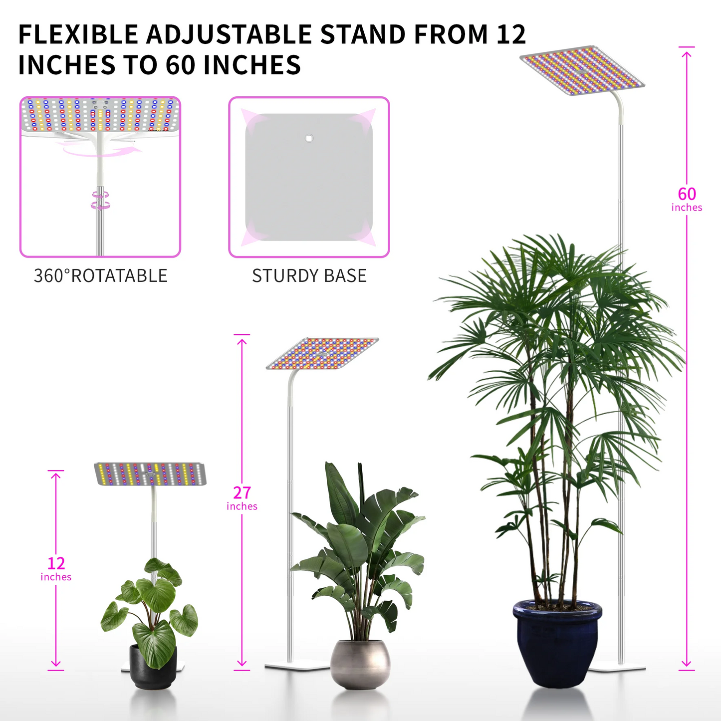 48W Grow Lights for Indoor Plants with Stand, Full Spectrum LED