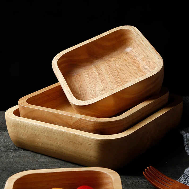 1Pc Square Wood Bowl 3 Size Serving Dishes