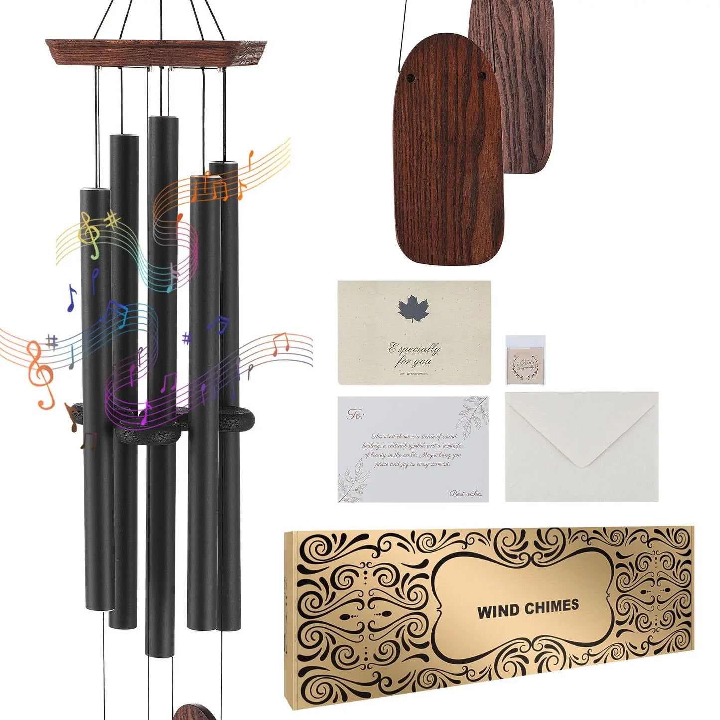 Wind Chimes for Outside, 48 In, Deep Tone Wind Chimes with 5 Tubes