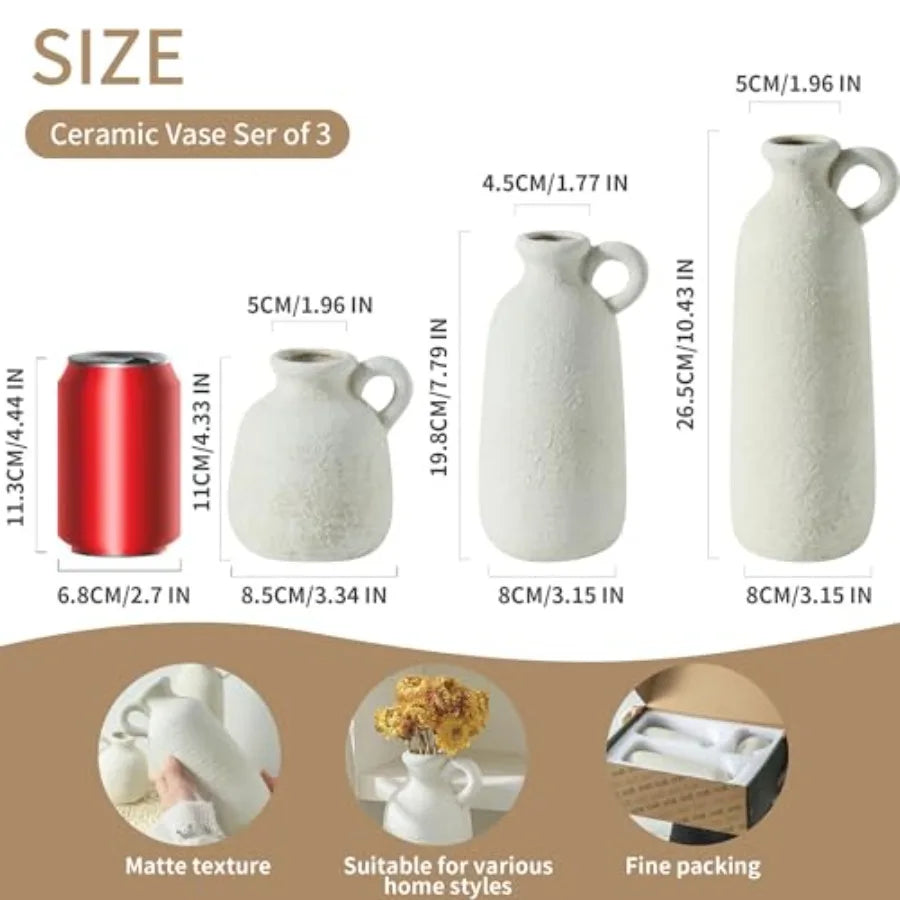 Ceramic Vase Set of 3 with Handle