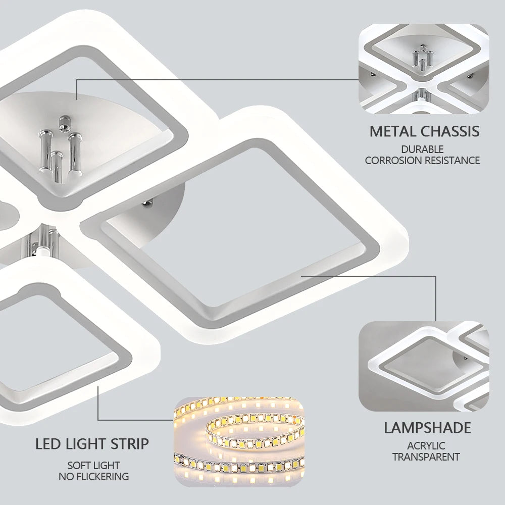 Modern LED Ceiling Light Acrylic square Dimmable Smart Ceiling Pendant Lamp Living Room Lights For Bedroom Dining Room Luminaire