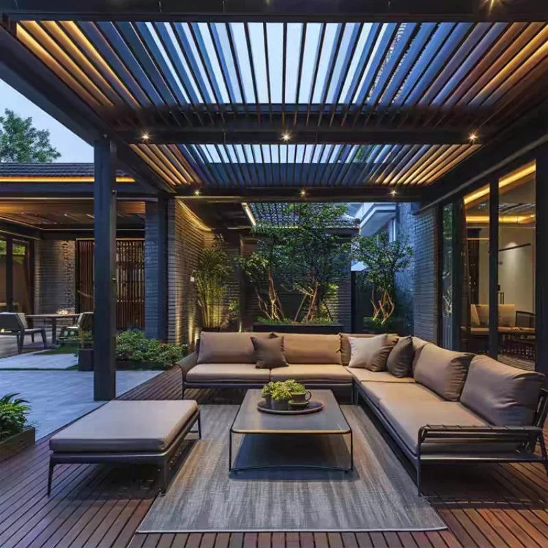 Aluminum pergola, rainproof, electrically adjustable gazebo