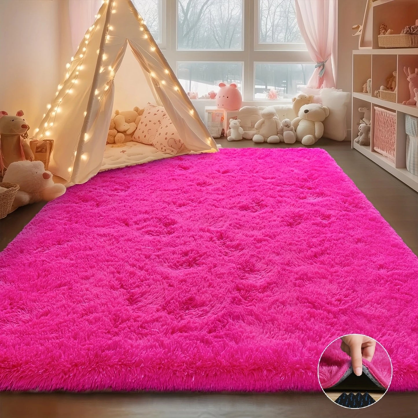 Hot Pink Soft Shaggy Non-Slip Rugs