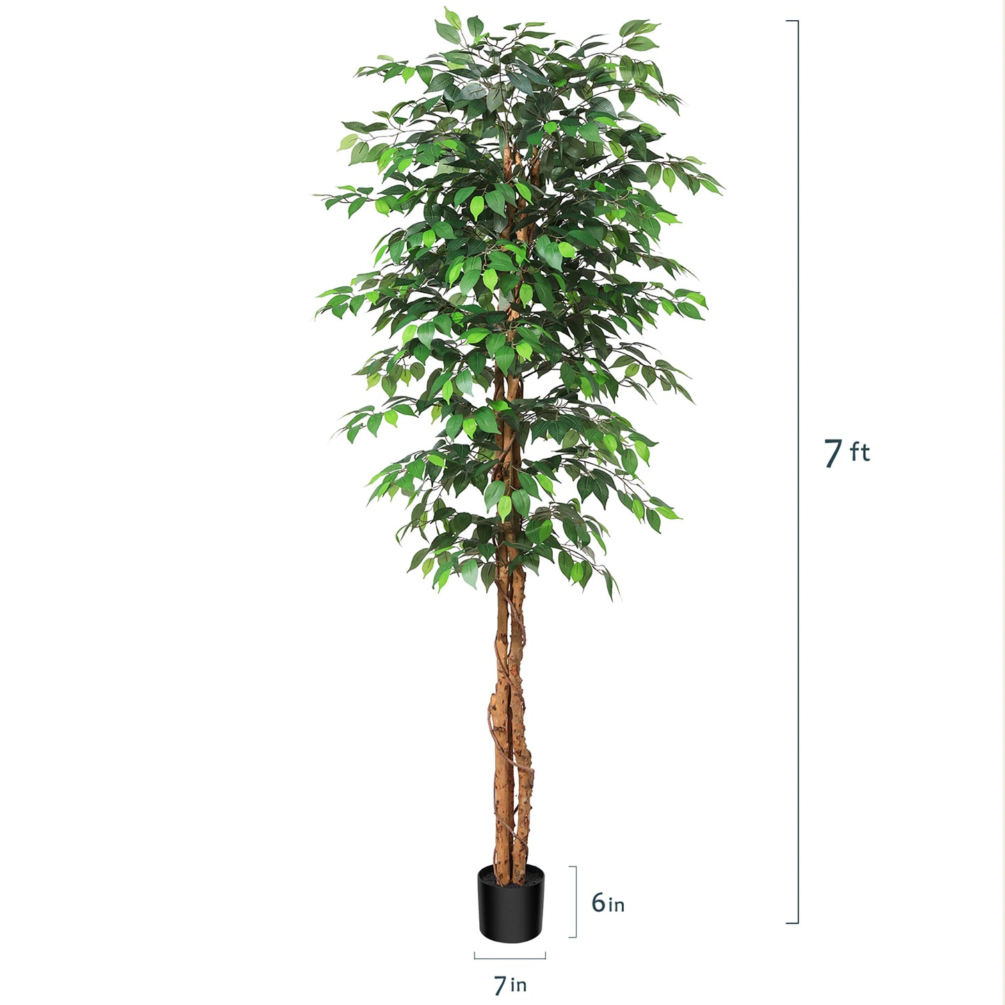 Artificial Ficus Trees with Natural Curved Trunks,  Silk Fake Ficus Tree in Plastic Nursery Pot for Office Home Decor