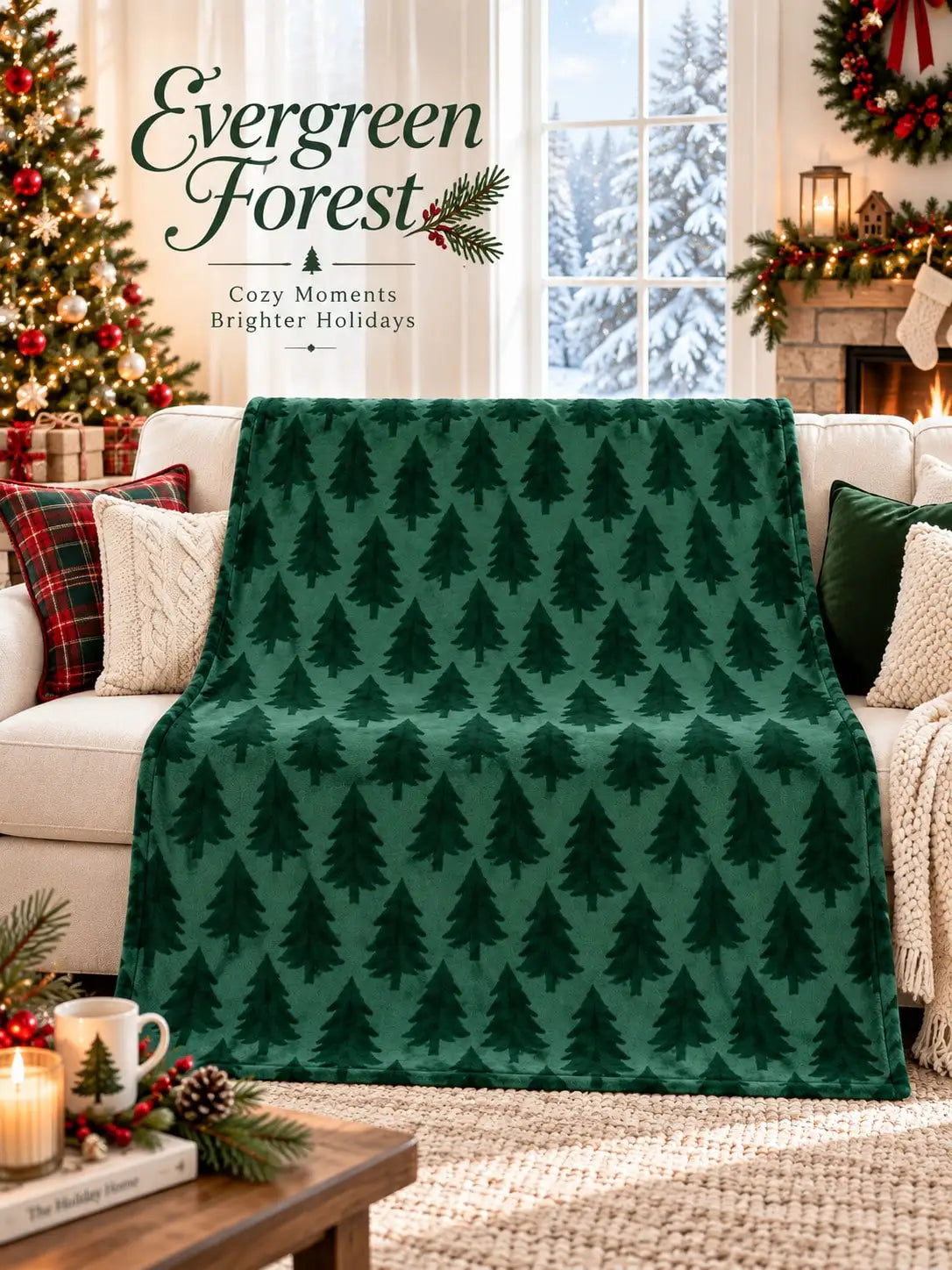 Christmas Flannel Blankets & Throws Evergreen Pine Tree