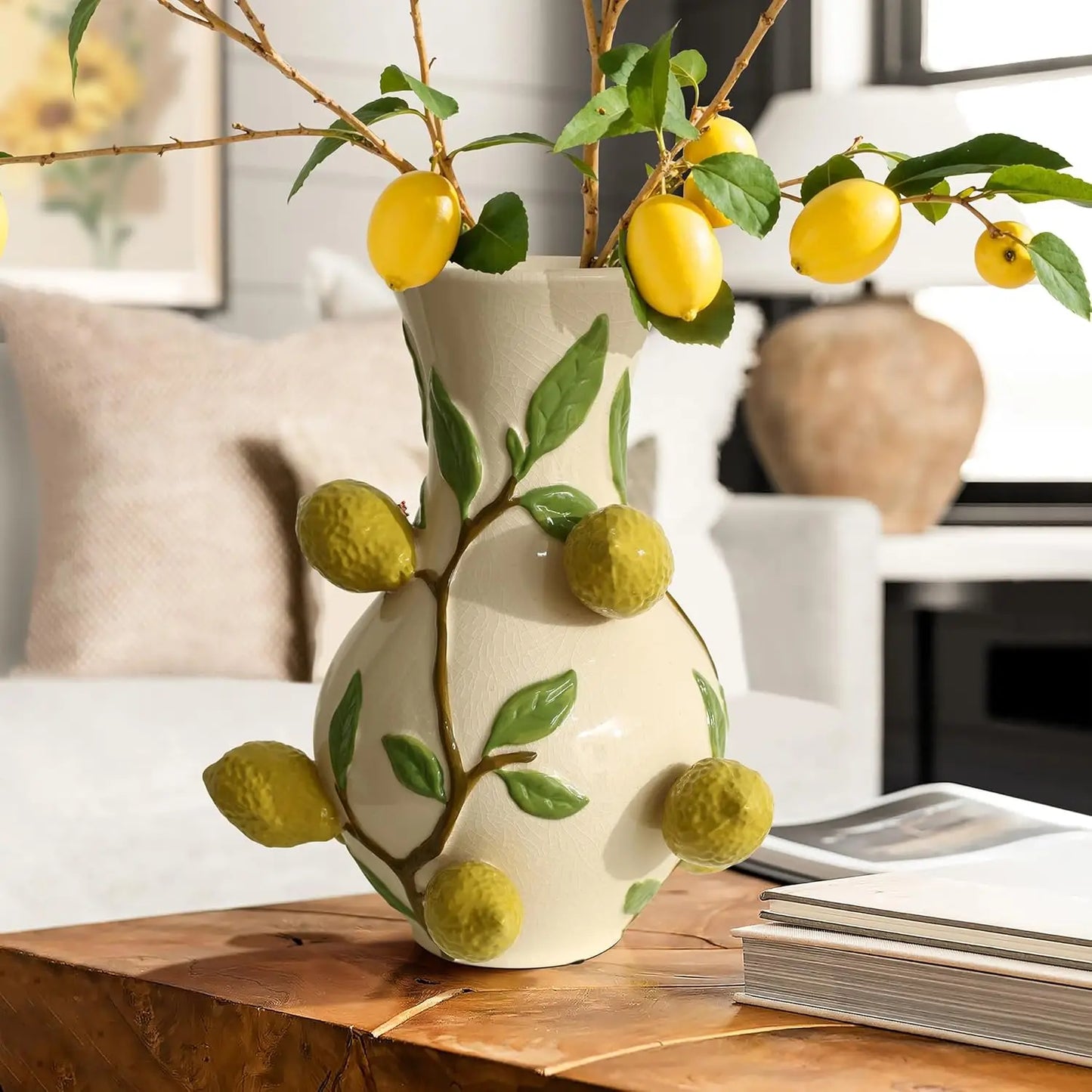 Unique Ceramic Flower Vase with Lemons