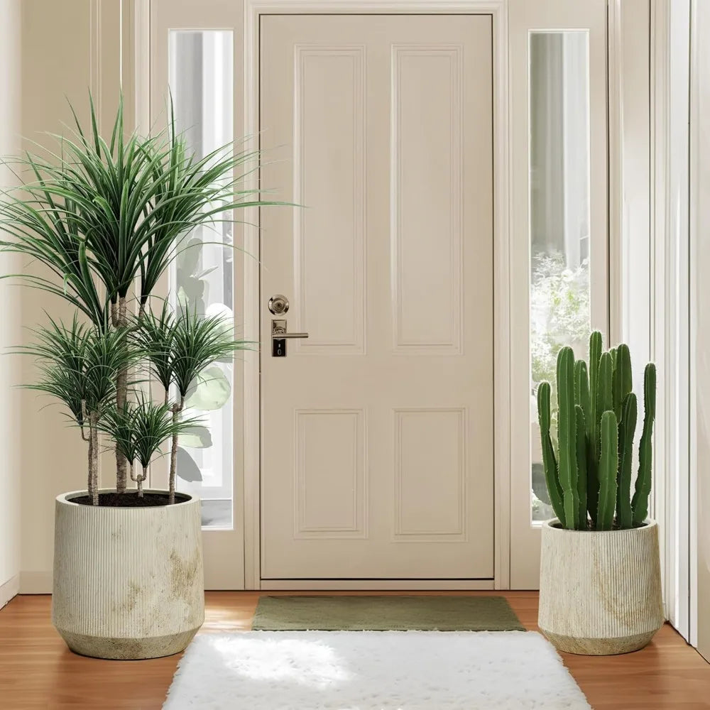 Round Planters, Set of 2 Large Outdoor, Drainage Hole