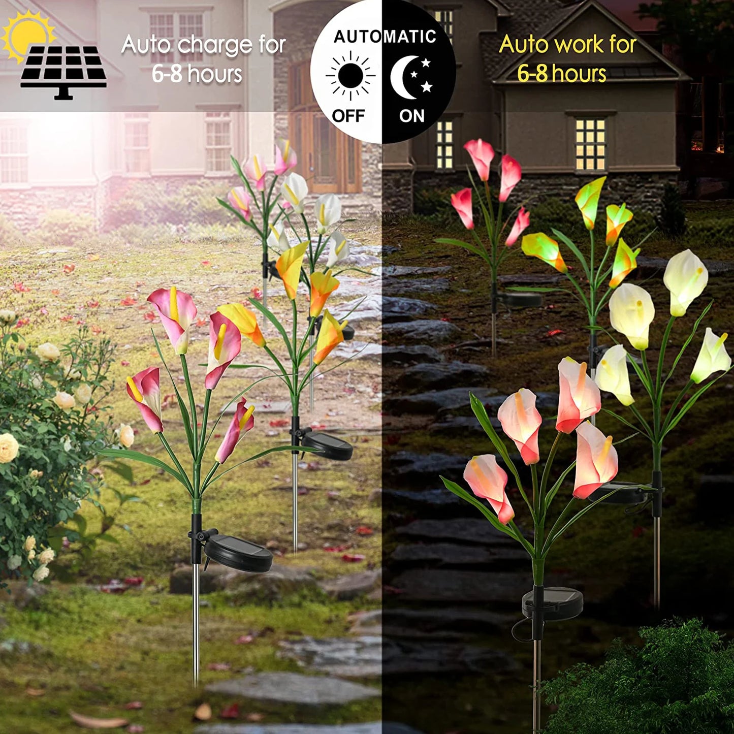 Solar Stake Lights with 4 Calla Lily LED Flowers