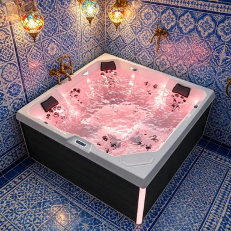 4 Person Outdoor Whirlpool Spa Hot Tub Massage Bathtub Acrylic Jacuzzi with 37 Jets Bluetooth Audio for Home Leisure