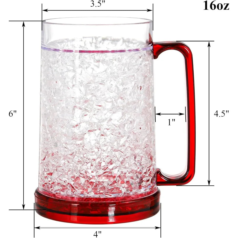 Freezer Beer Mugs, 4 Pack Double Wall Gel Frosty Freezer Ice Mugs
