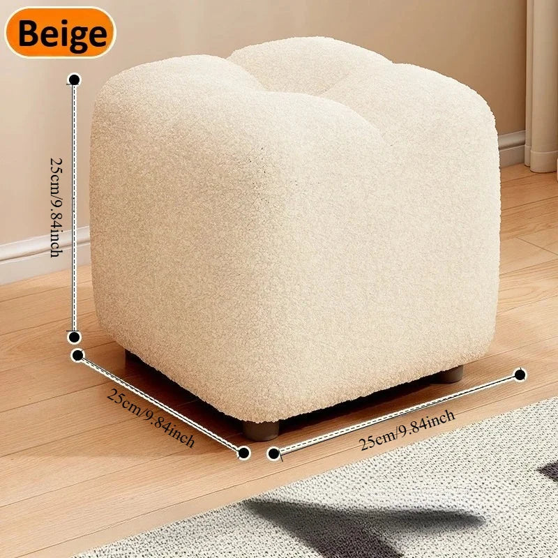 Lambs Wool Small Pouf Stool - Plush Sitting Cushion for Sofa