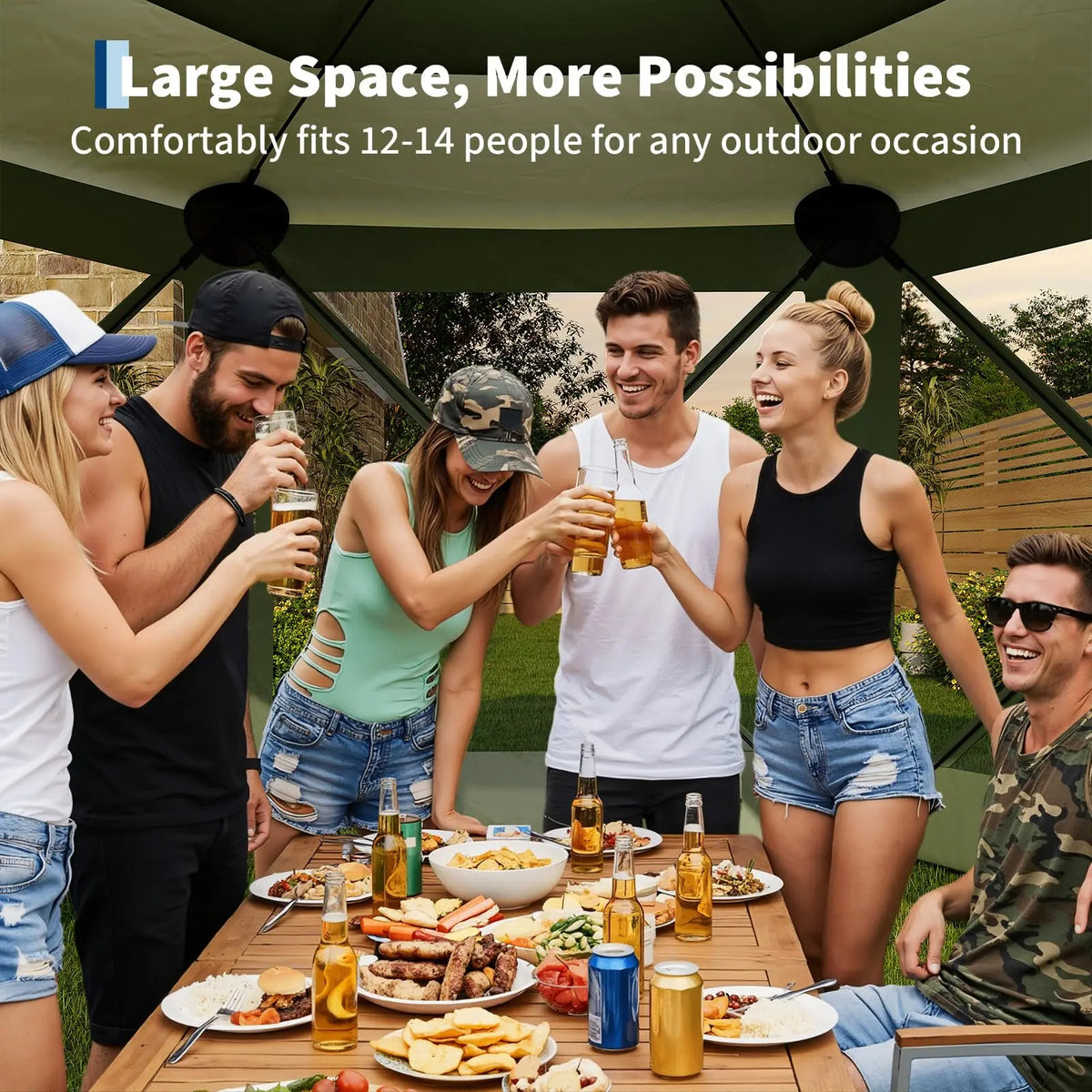 13x13 ft Pop-Up Tent, Quick Setup, 6-Sided 2 Doors & 6 Removable Panels