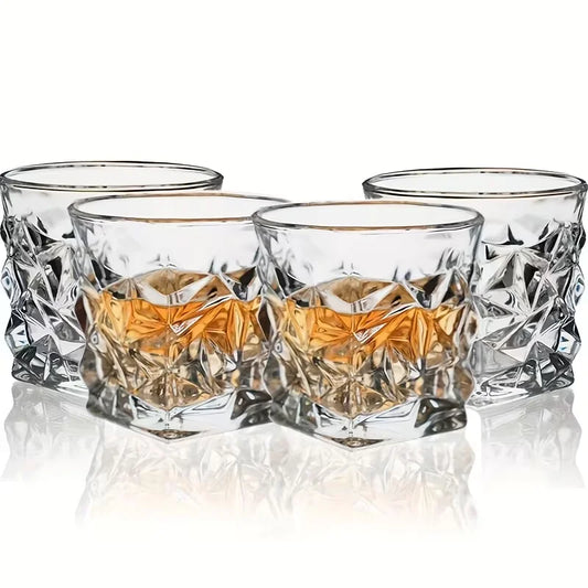 Set of 4 Diamond Whiskey Glasses Suitable for Bourbon, Scotch & Liquor