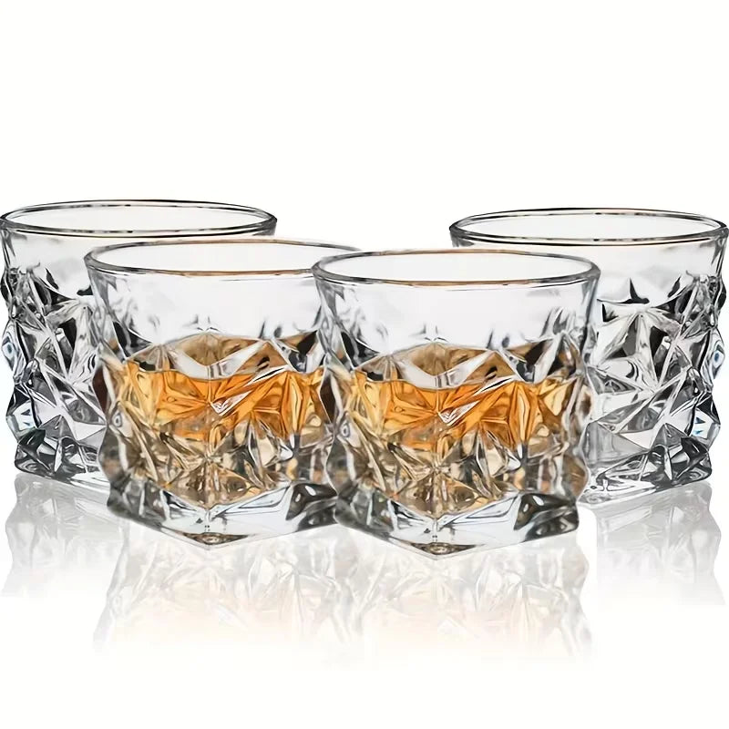 Set of 2/4 Diamond Whiskey Glasses Suitable for Bourbon, Scotch & Liquor