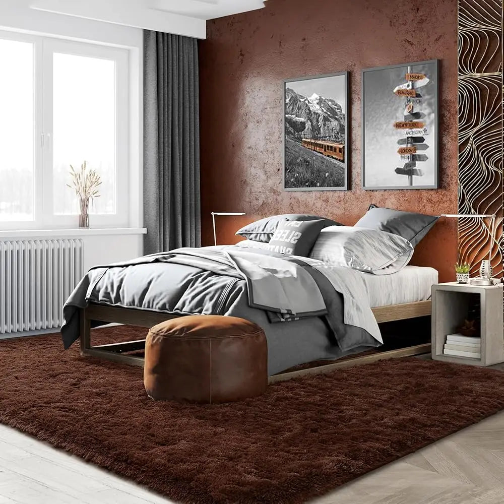 Large Area Rugs 9X12 Living Room, Brown, Soft Fluffy Plush