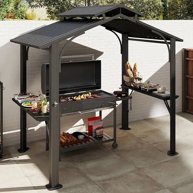 8x5FT Hardtop Grill Gazebo, w/Double Galvanized Steel Roof