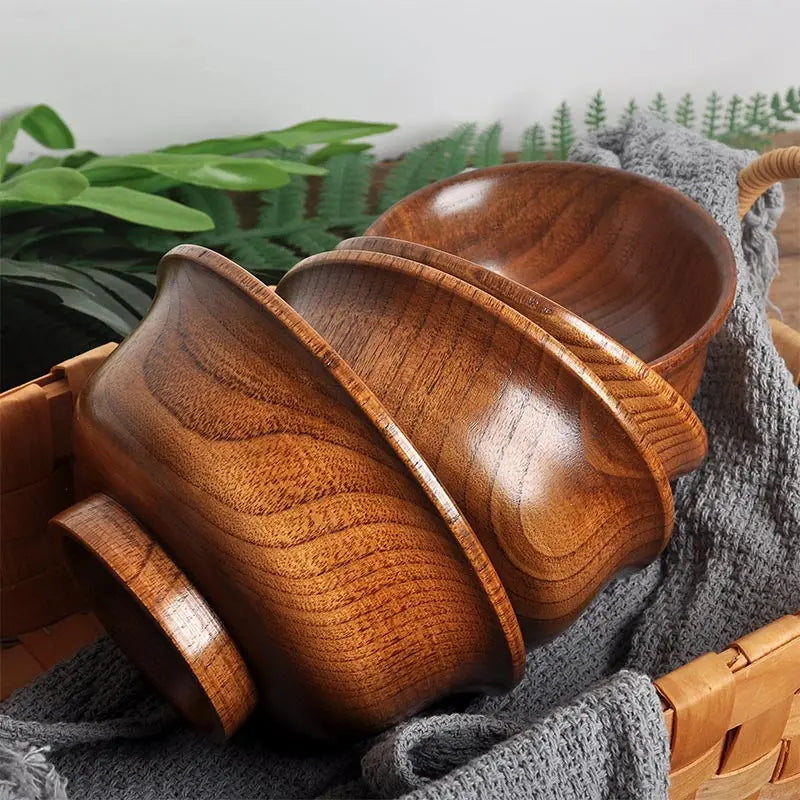 Natural Wood Bowl Sauce Salads Salad Ramen Bowl
