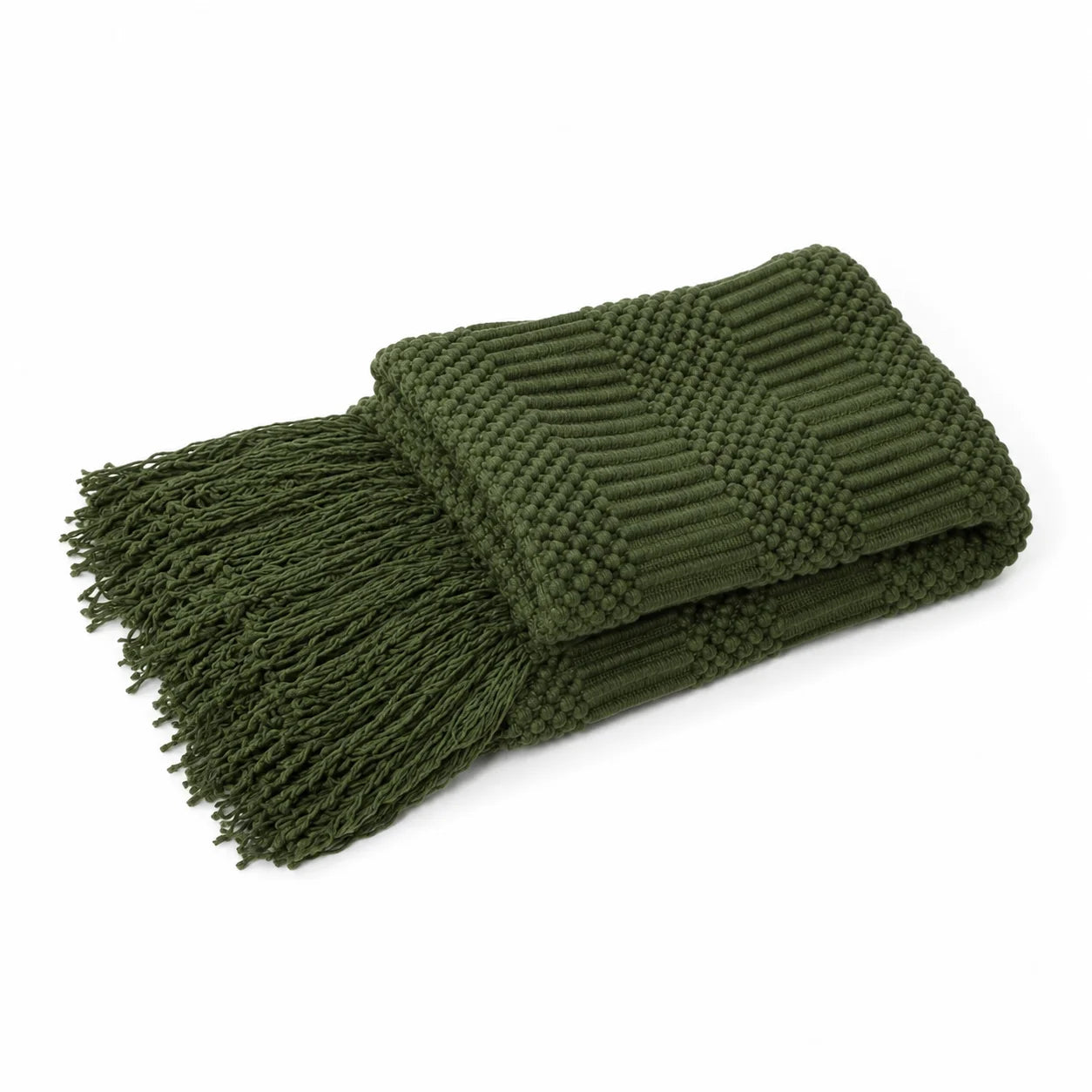 Khaki Popcorn Bobble Textured Knit Throw Blanket with Tassel Fringe, Soft Knitted Decorative Blanket, Lightweight Cozy Cover for Couch Sofa Bed, Boho Farmhouse Home Decor for Living Room Bedroom