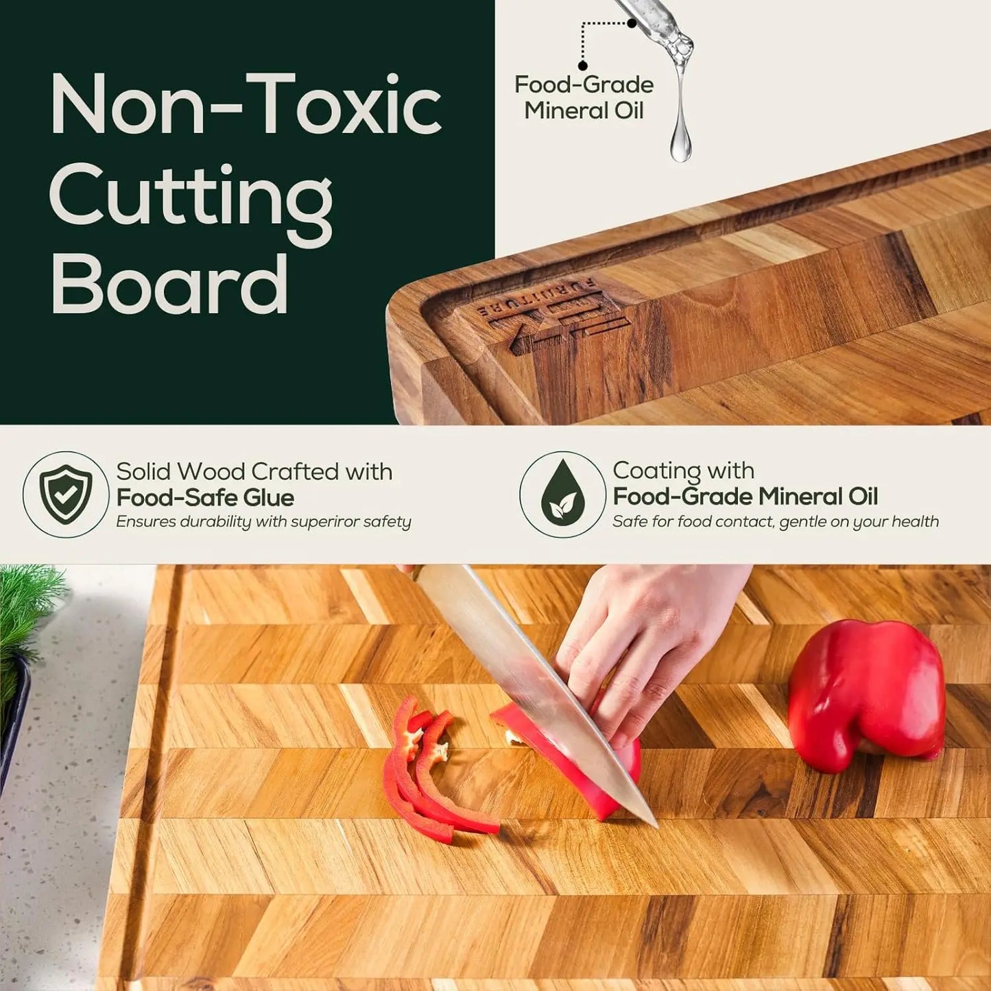 Extra Large (XL) Teak Edge Grain Cutting Board, Reversible
