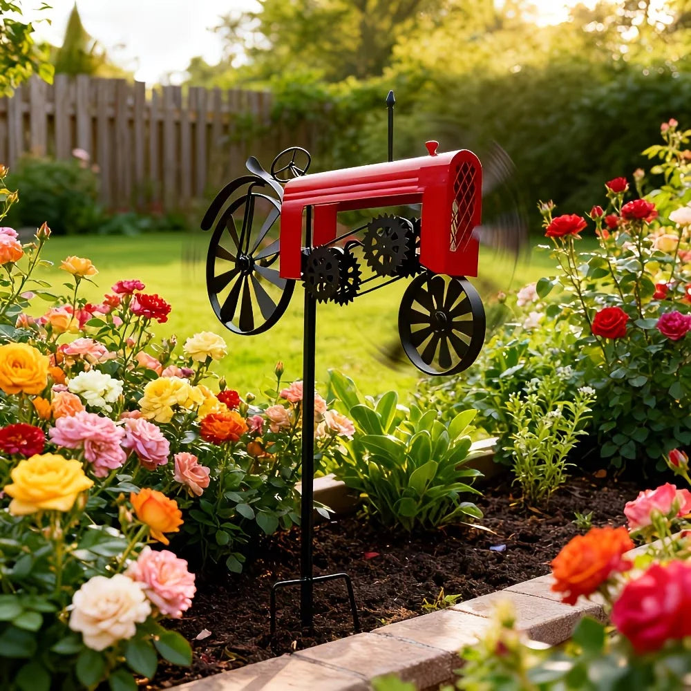 Tractor Windmill with Stake, Wind Catcher, Metal  Tractor Wind Spinner