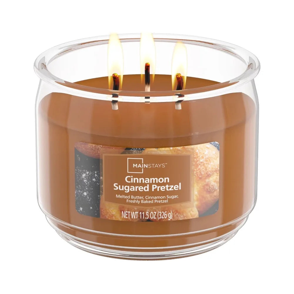 3 Wick Scented Glass Jar Candle Cinnamon Sugared Pretzel