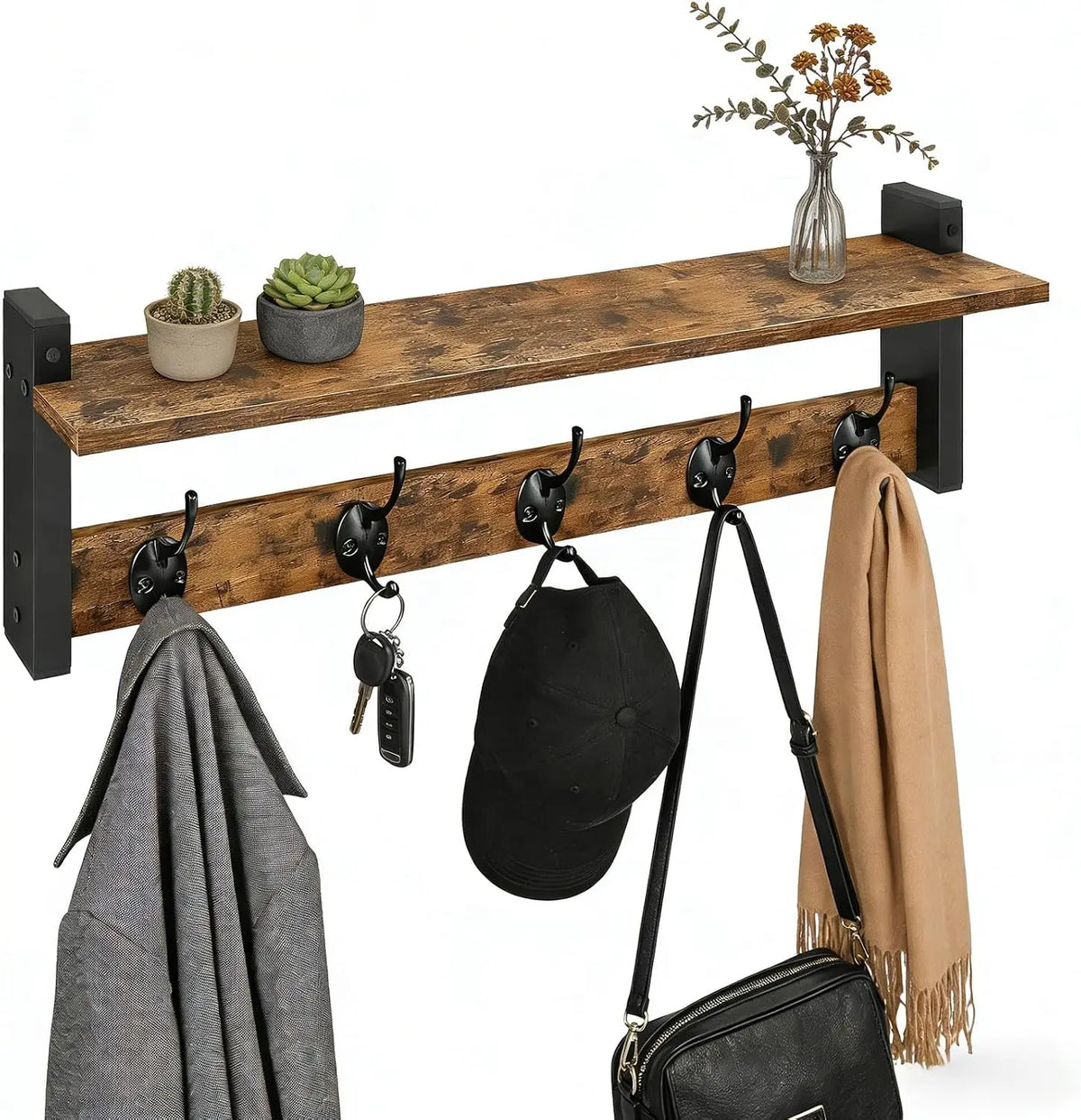17.7 Inch Wall Mounted Coat Rack with Hooks
