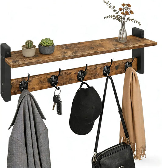 17.7 Inch Wall Mounted Coat Rack with Hooks