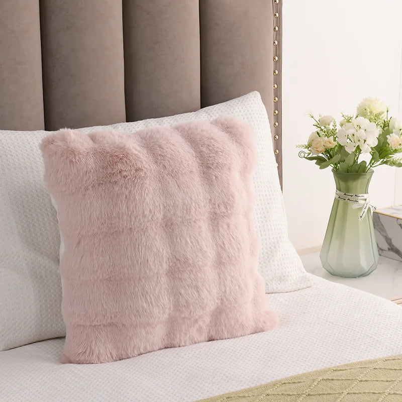 Imitation Rabbit Plush Pillow  Living Room Sofa Pillow  Bedroom Bay Window Solid Color Cushion  Bubble Velvet Bedside Mat