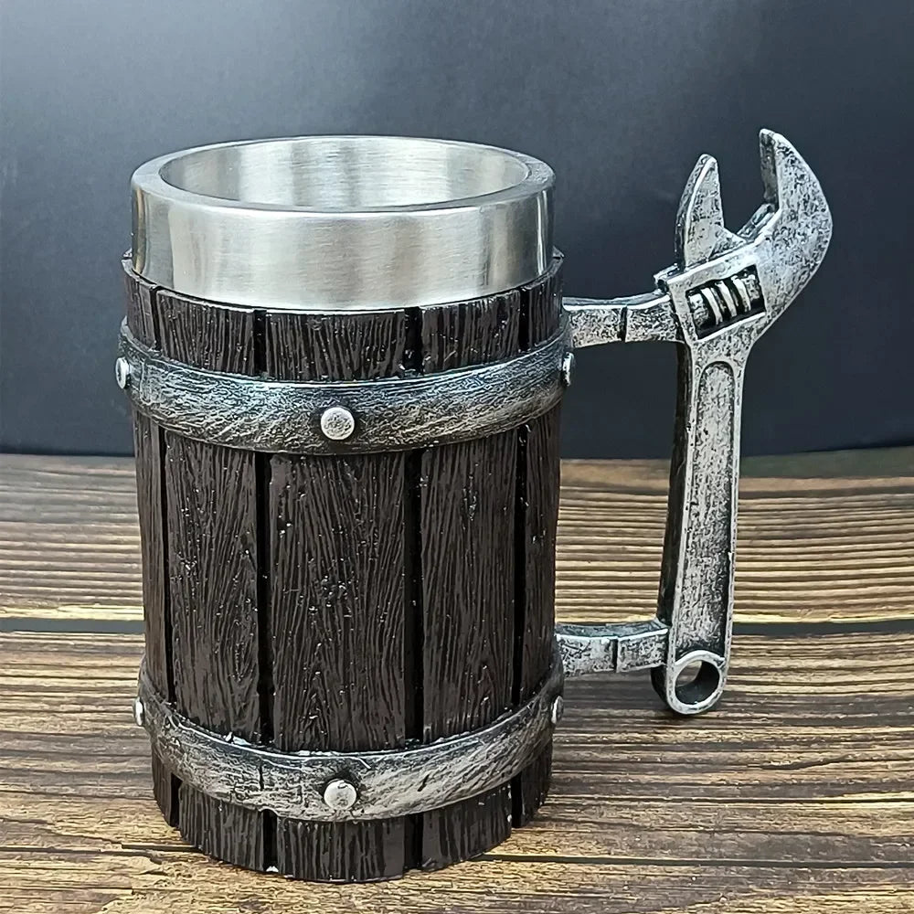 Viking Vintage Oak Barrel Beer Mug Stein with Stainless Steel Liner Coffee Cup
