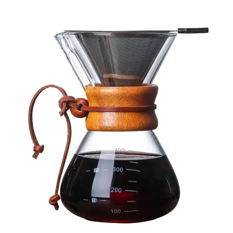 Hand Glass Coffee Kettle - Stainless Steel Filter Drip