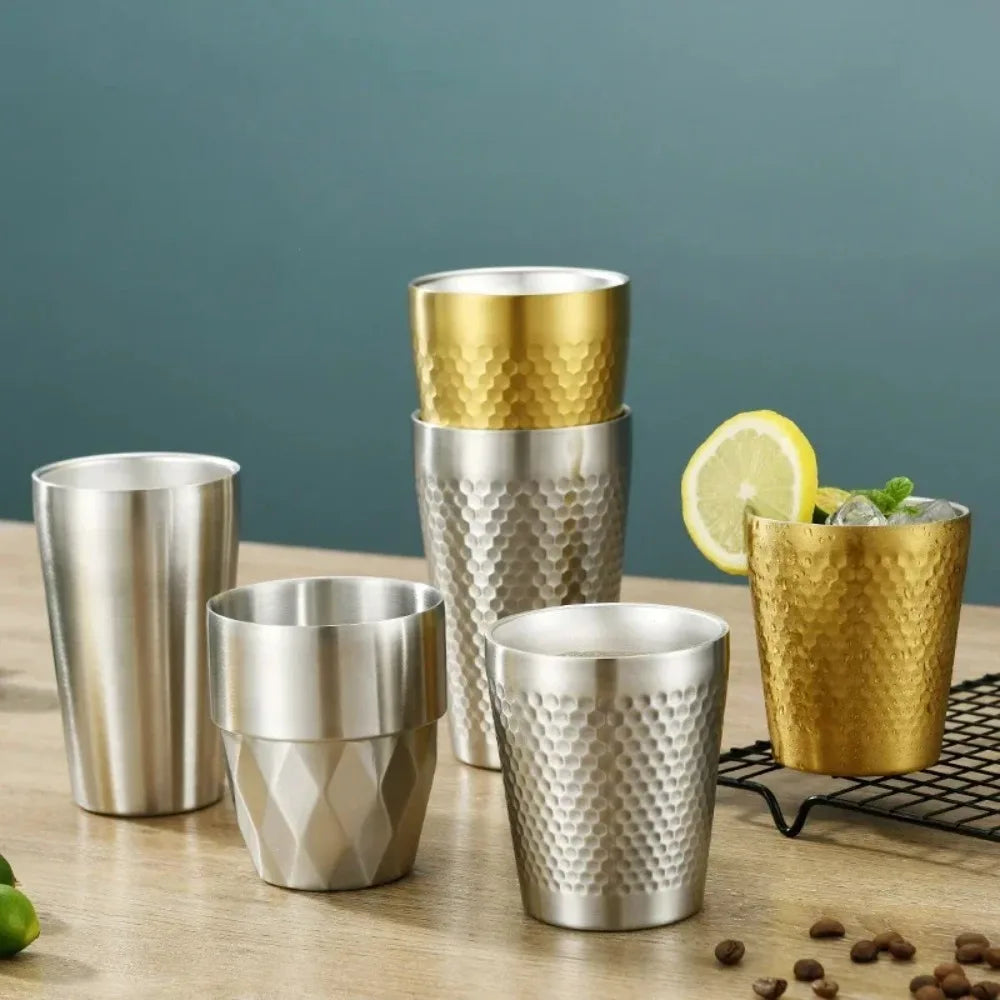 170ML/550ML Double-Wall 304 Stainless Steel Mug Hammer Diamond Texture