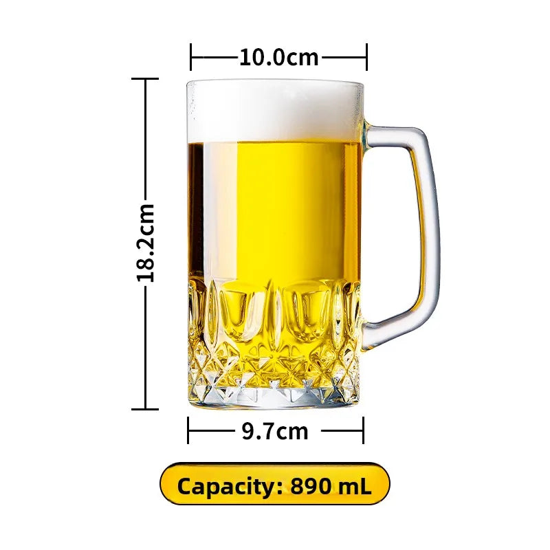 Large Capacity Beer Glass with Handle High End Glass Drinking Cup