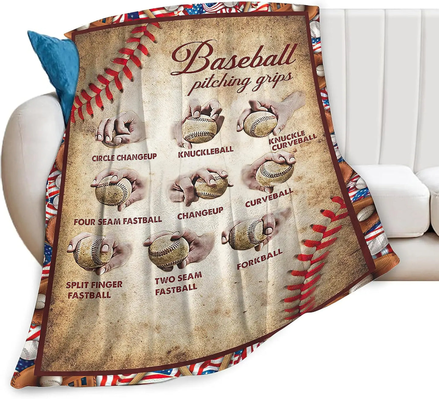 Baseball Blanket Soft Warm Cozy Sport Throw Blankets Lightweight Fleece Flannel
