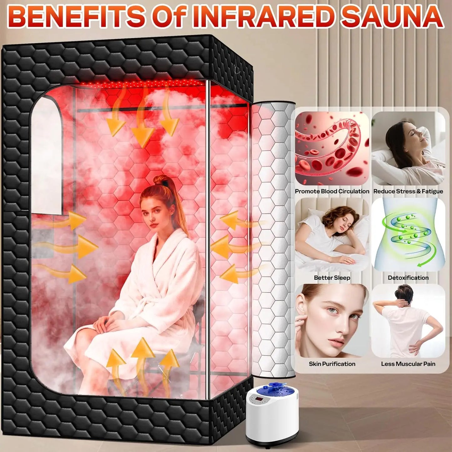 Portable Infrared Sauna with Red Light Therapy, 160 LEDs,
