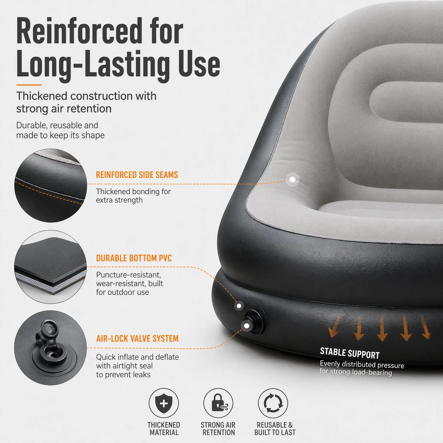 Inflatable Flocking Lazy Sofa Set with Foot Stool
