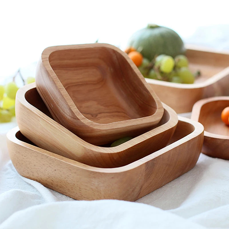 1Pc Square Wood Bowl 3 Size Serving Dishes