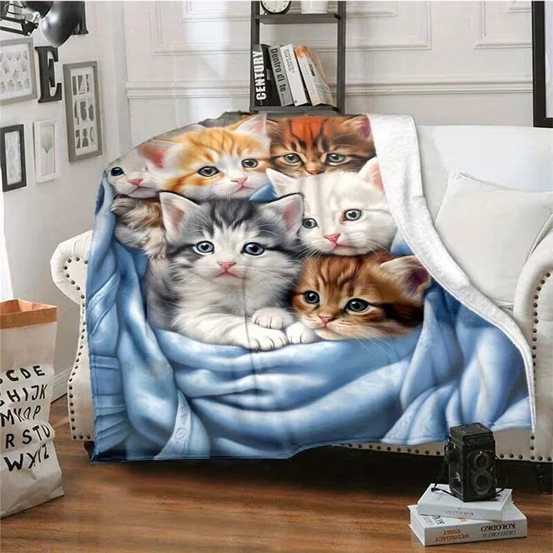 Kittens Animal Print Flannel Throw Blanket, Soft Cozy