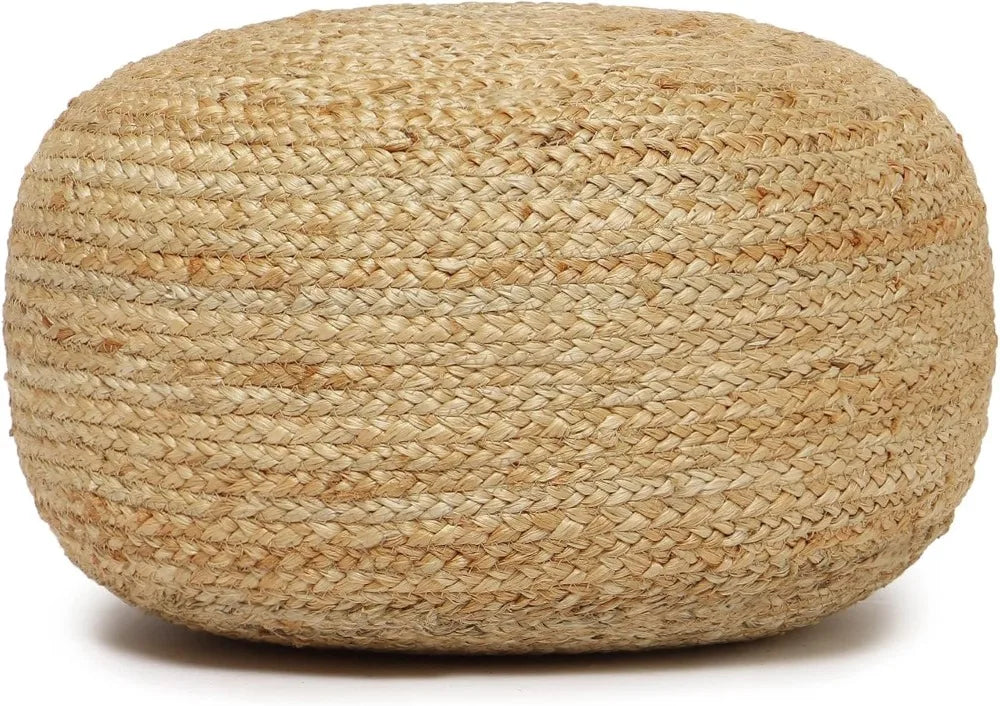 Jute Circular Low Pouf Ottoman - Braided Footrest Set of 2 Natural (18"X18"X10")