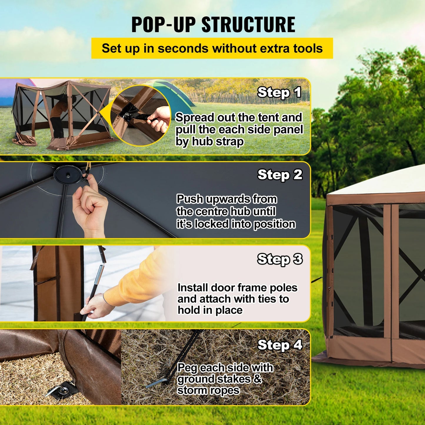 Pop-up Camping Gazebo 6 Sided 12' x 12' / 10' x 10'