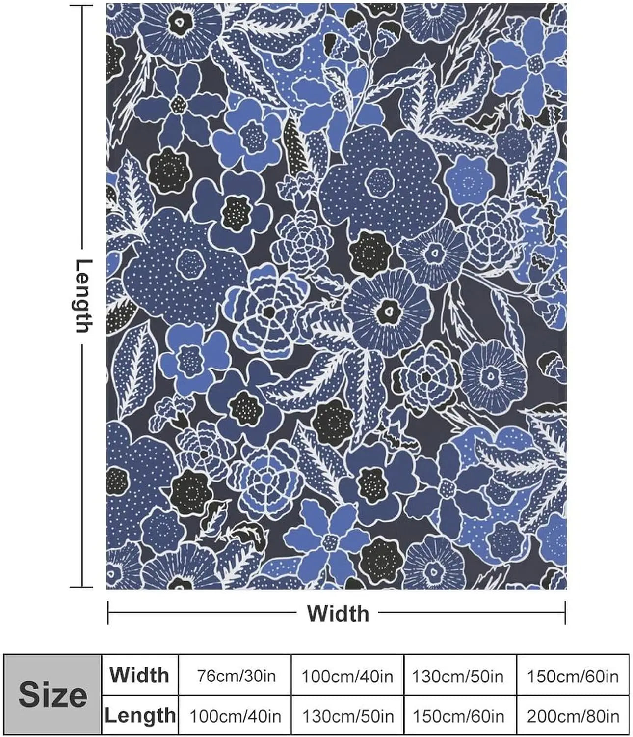 Blue Floral Throw Blanket Super Soft Flannel Fleece Lightweight Blanket