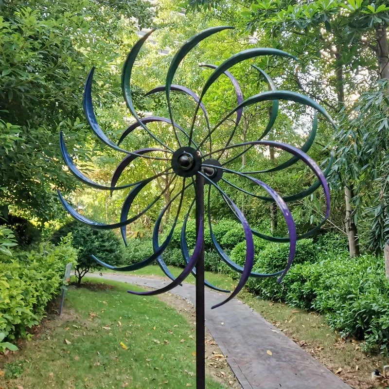 Large Metal Wind Spinner with 360° Rotating Dual-Blade Windmill