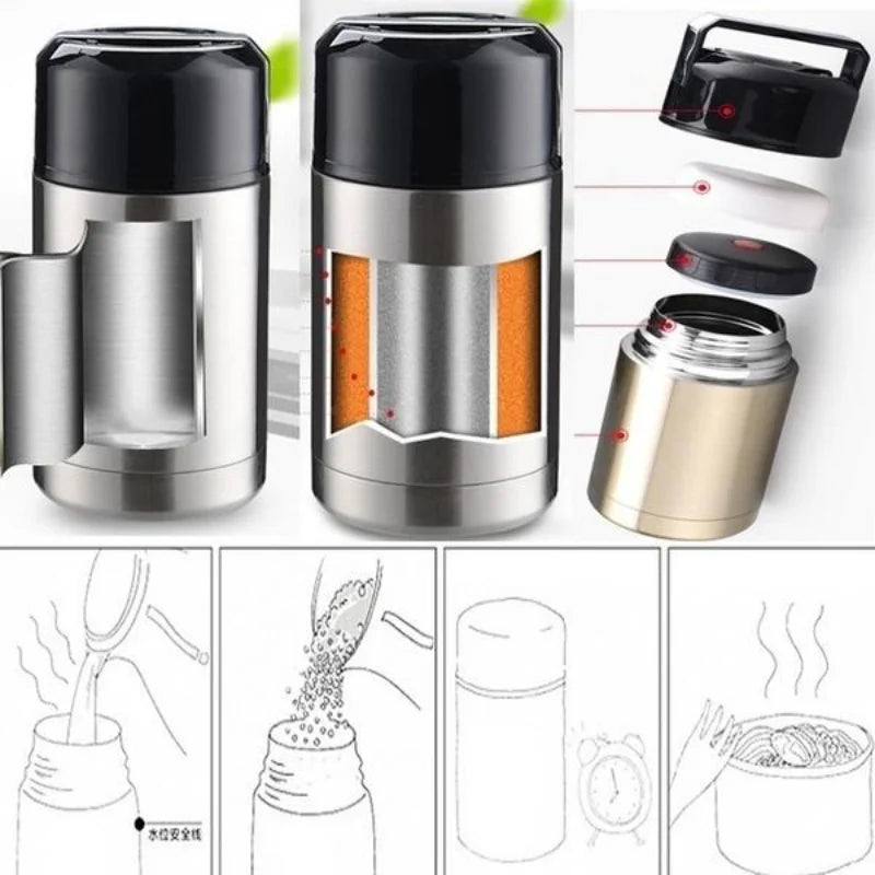 Large Capacity 1000ML Thermos Portable Stainless Steel Food Containers
